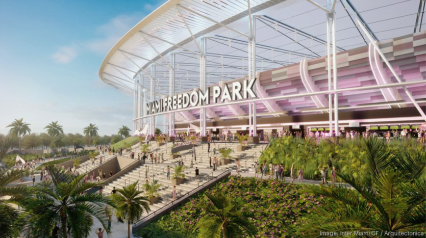 Rendering of the future Inter Miami CF stadium at Miami Freedom Park.